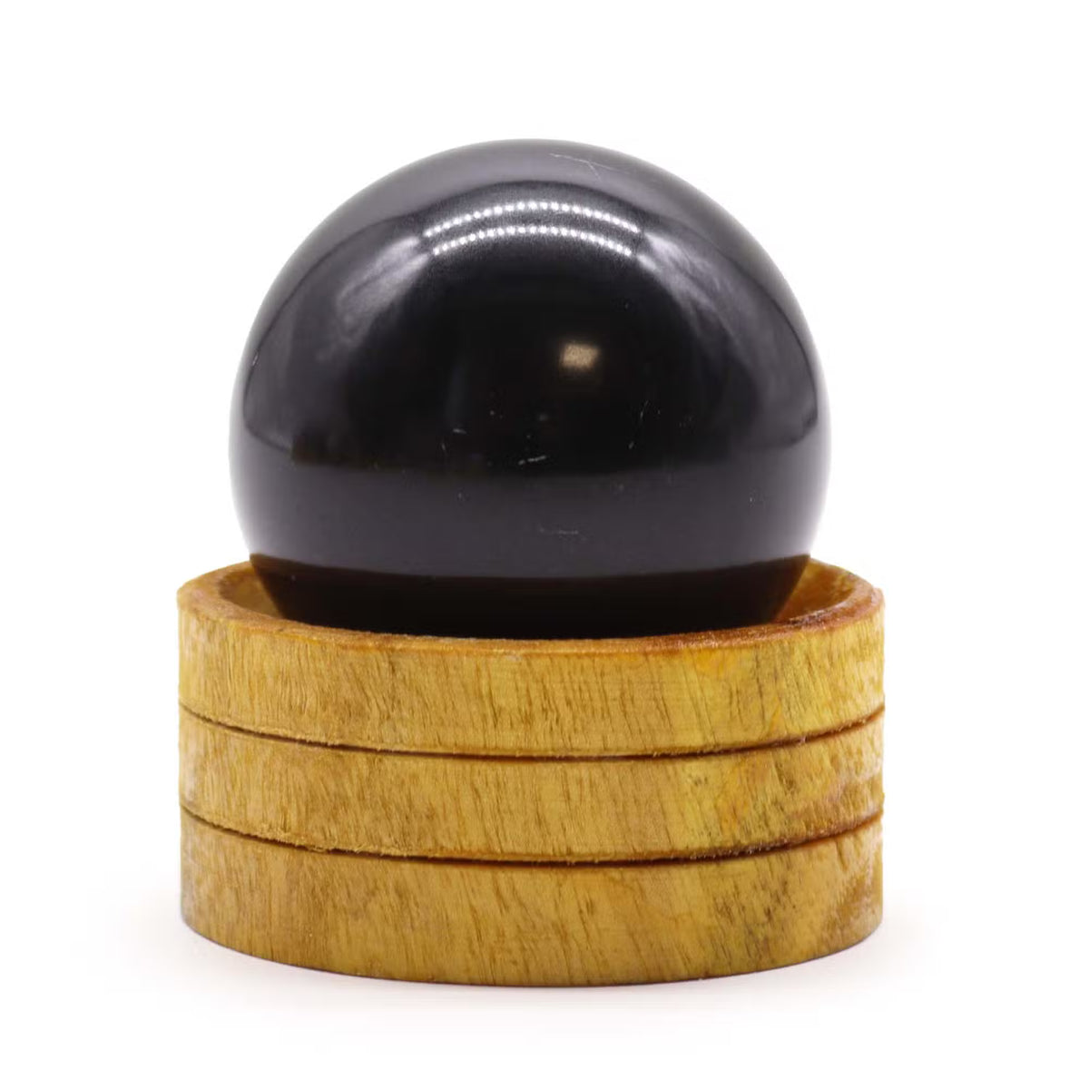 Esfera de Cristal de Turmalina Negra com Base de Madeira - 40mm