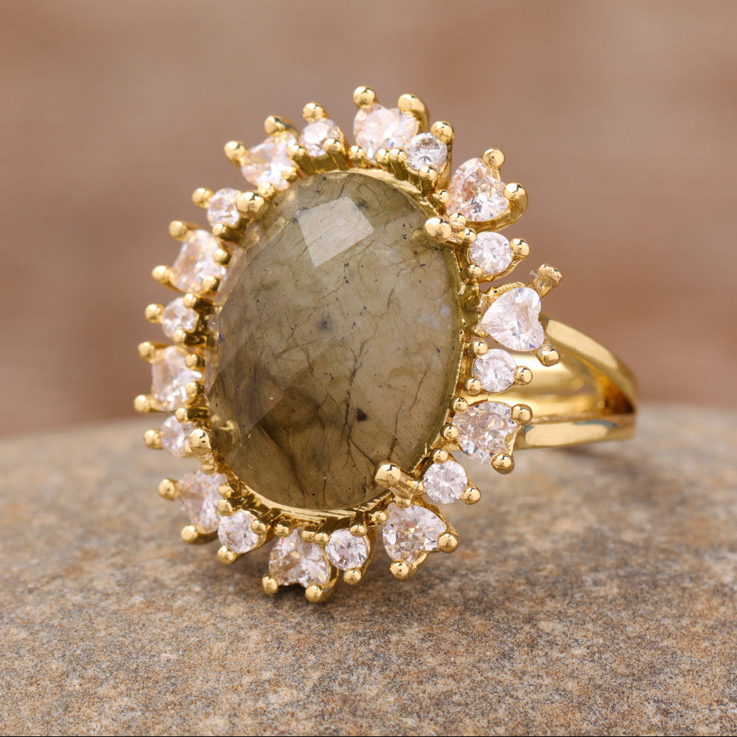 Anillos de Piedra Natural con Circonitas Bañado en Oro 18k