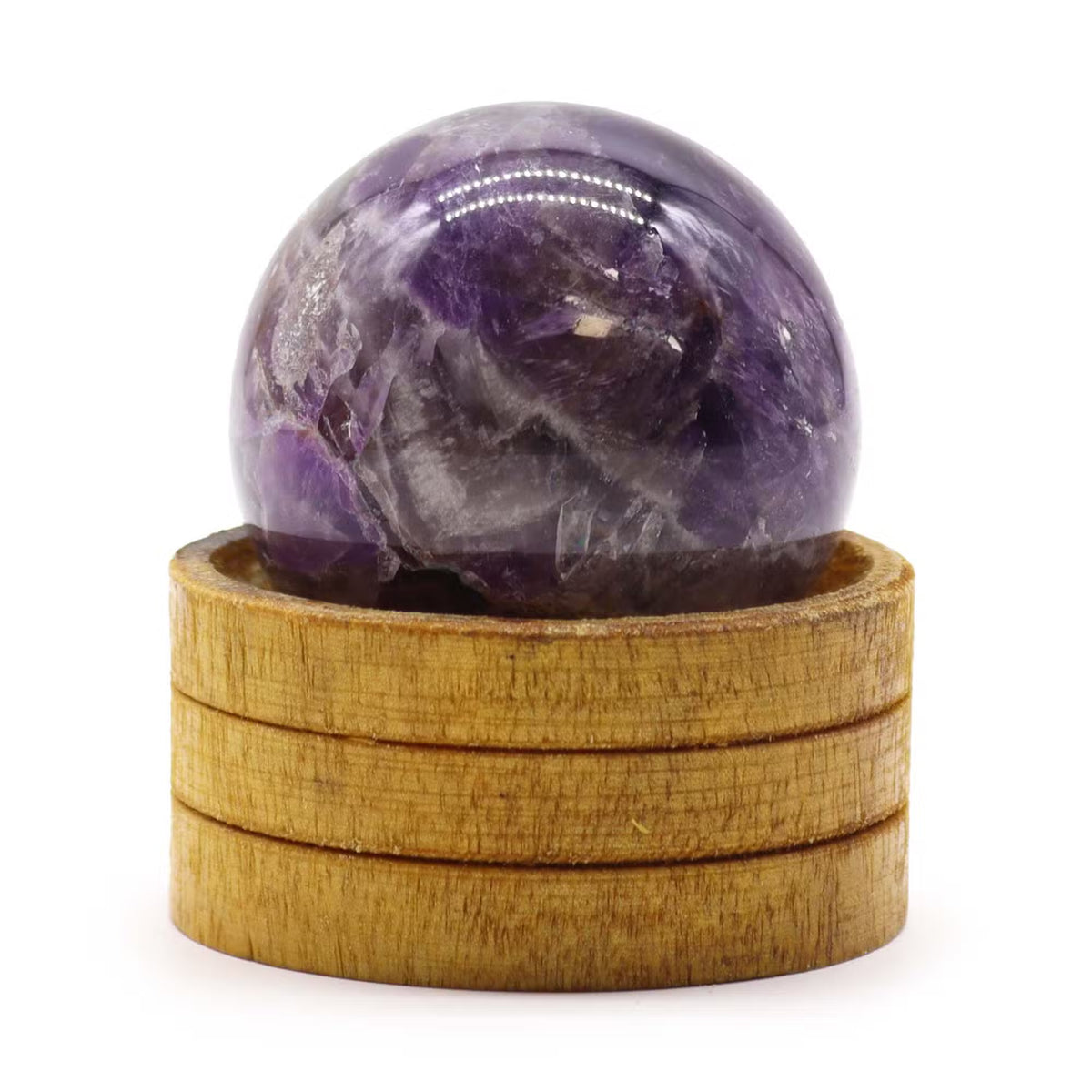 Esfera de Cristal de Amatista con Base de Madera - 40mm