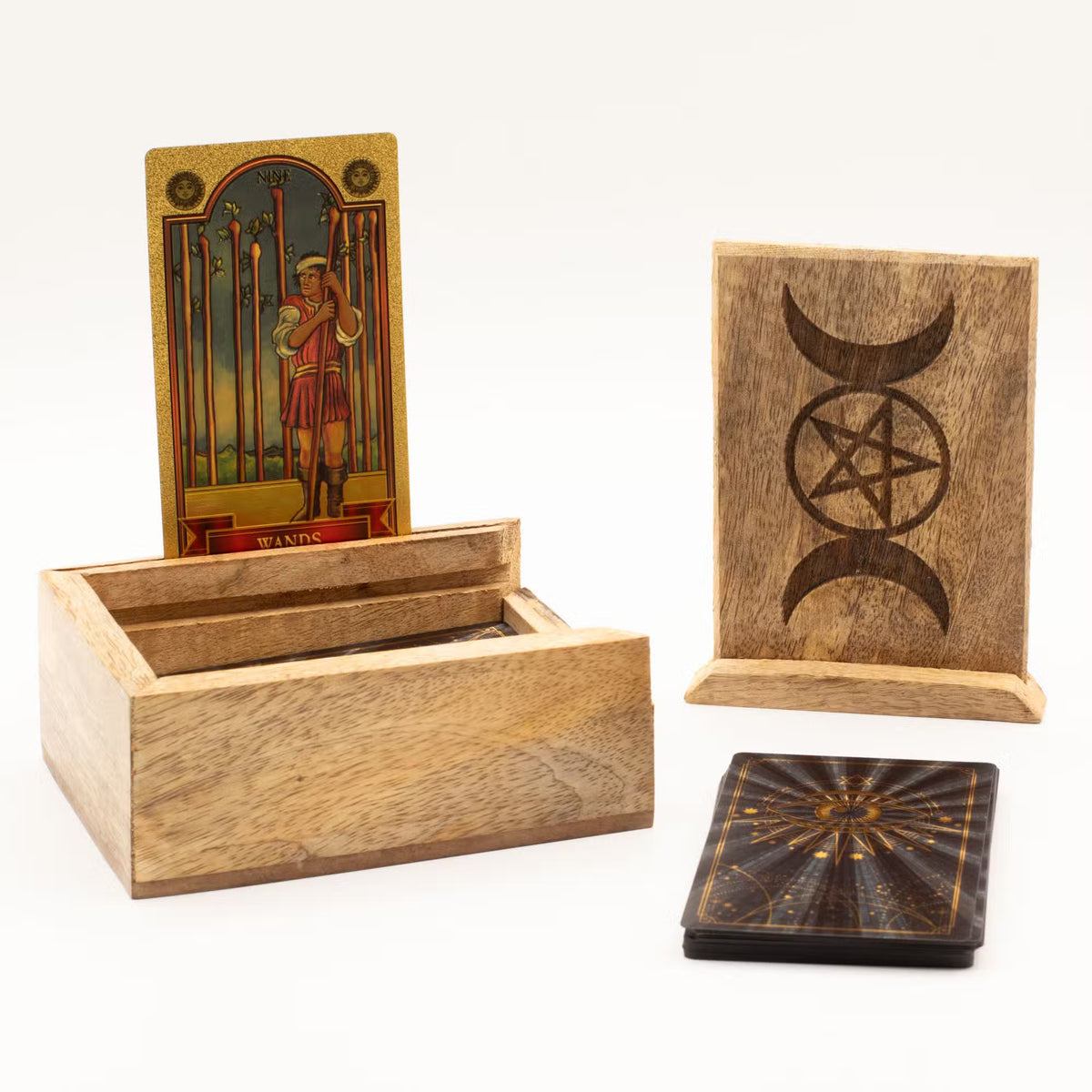 Wooden Tarot Box with Card Stand