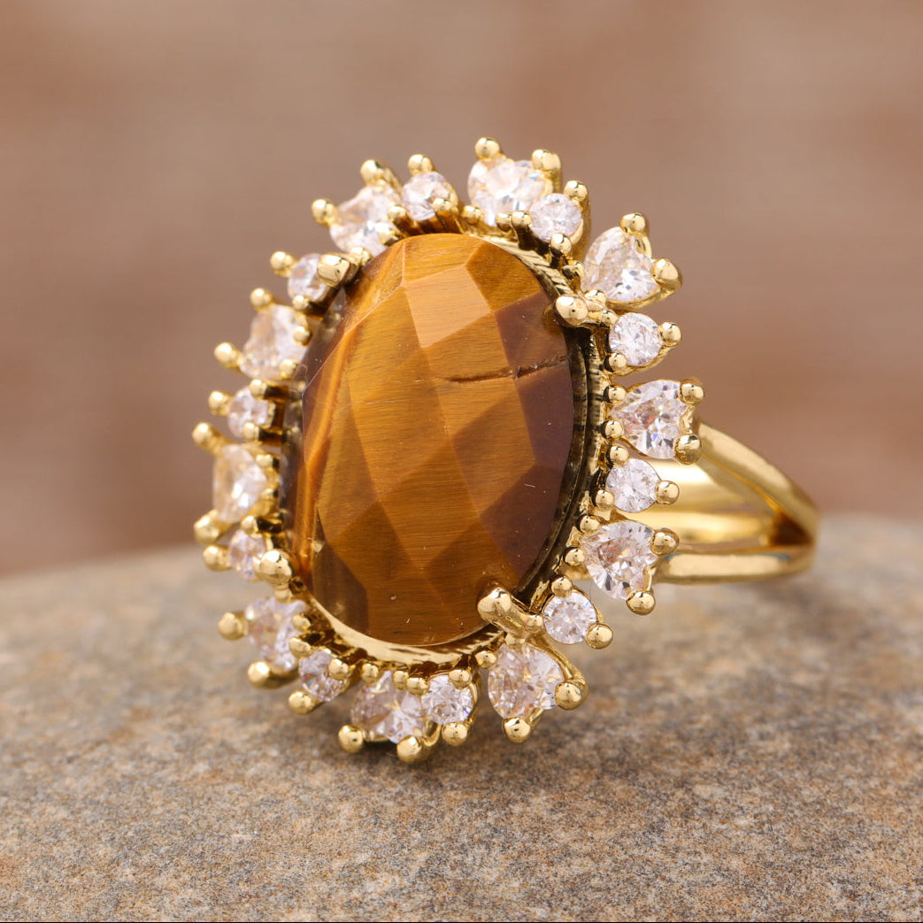 Anillos de Piedra Natural con Circonitas Bañado en Oro 18k