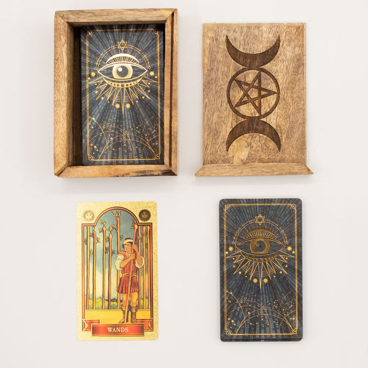 Wooden Tarot Box with Card Stand