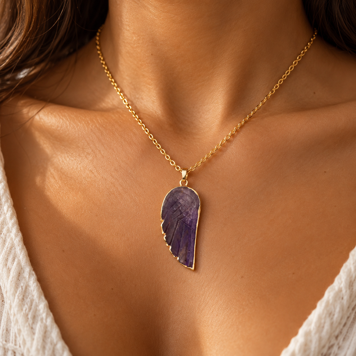 18K Gold Plated Angel Wing Natural Stone Necklaces