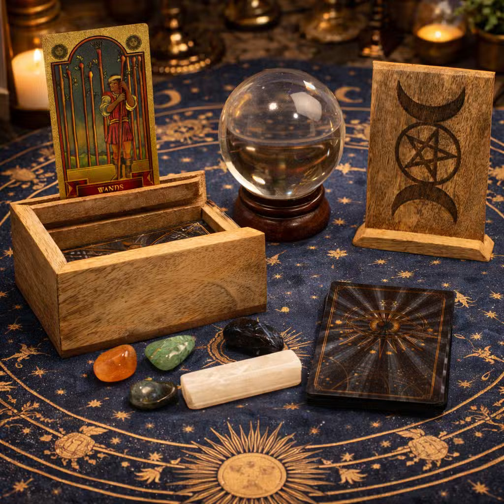 Wooden Tarot Box with Card Stand