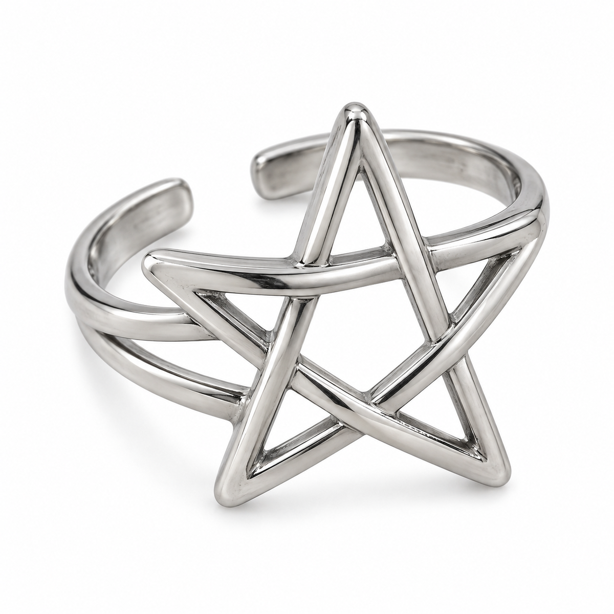 Anel Pentagrama de Aço Inoxidável - Proteção e Magia